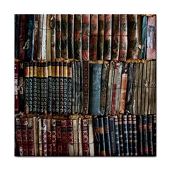 Assorted Title Of Books Piled In The Shelves Assorted Book Lot Inside The Wooden Shelf Face Towel by Bedest