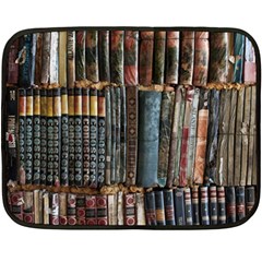 Assorted Title Of Books Piled In The Shelves Assorted Book Lot Inside The Wooden Shelf Two Sides Fleece Blanket (mini) by Bedest