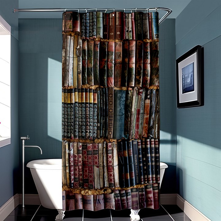 Assorted Title Of Books Piled In The Shelves Assorted Book Lot Inside The Wooden Shelf Shower Curtain 36  x 72  (Stall) 