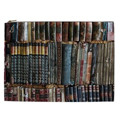 Assorted Title Of Books Piled In The Shelves Assorted Book Lot Inside The Wooden Shelf Cosmetic Bag (xxl) by Bedest