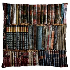 Assorted Title Of Books Piled In The Shelves Assorted Book Lot Inside The Wooden Shelf Standard Premium Plush Fleece Cushion Case (one Side) by Bedest