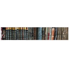 Assorted Title Of Books Piled In The Shelves Assorted Book Lot Inside The Wooden Shelf Large Premium Plush Fleece Scarf  by Bedest