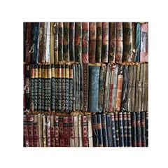 Assorted Title Of Books Piled In The Shelves Assorted Book Lot Inside The Wooden Shelf Square Satin Scarf (30  X 30 ) by Bedest