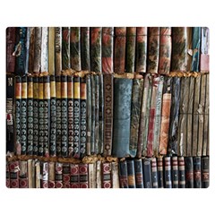 Assorted Title Of Books Piled In The Shelves Assorted Book Lot Inside The Wooden Shelf Premium Plush Fleece Blanket (medium) by Bedest