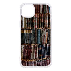 Assorted Title Of Books Piled In The Shelves Assorted Book Lot Inside The Wooden Shelf Iphone 14 Plus Tpu Uv Print Case by Bedest