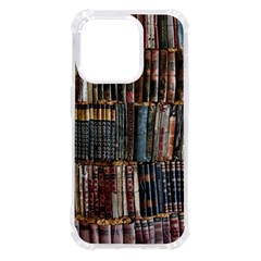 Assorted Title Of Books Piled In The Shelves Assorted Book Lot Inside The Wooden Shelf Iphone 14 Pro Tpu Uv Print Case by Bedest