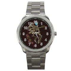 Astronaut Playing Guitar Parody Sport Metal Watch by Cemarart