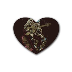 Astronaut Playing Guitar Parody Rubber Heart Coaster (4 Pack) by Cemarart