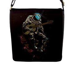 Astronaut Playing Guitar Parody Flap Closure Messenger Bag (l) by Cemarart