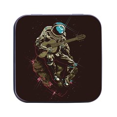 Astronaut Playing Guitar Parody Square Metal Box (black) by Cemarart