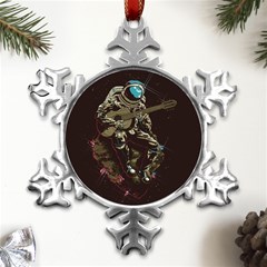 Astronaut Playing Guitar Parody Metal Small Snowflake Ornament by Cemarart