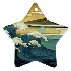 Sea Asia Waves Japanese Art The Great Wave Off Kanagawa Ornament (star) by Cemarart