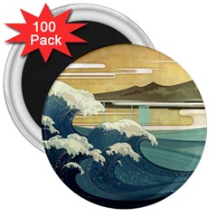 Sea Asia Waves Japanese Art The Great Wave Off Kanagawa 3  Magnets (100 Pack) by Cemarart