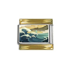 Sea Asia Waves Japanese Art The Great Wave Off Kanagawa Gold Trim Italian Charm (9mm) by Cemarart