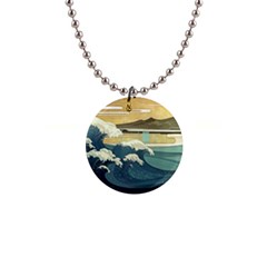 Sea Asia Waves Japanese Art The Great Wave Off Kanagawa 1  Button Necklace by Cemarart