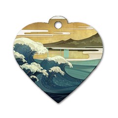 Sea Asia Waves Japanese Art The Great Wave Off Kanagawa Dog Tag Heart (two Sides) by Cemarart