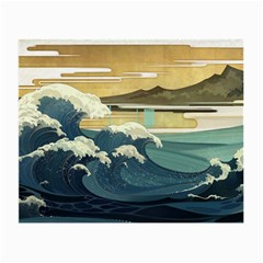 Sea Asia Waves Japanese Art The Great Wave Off Kanagawa Small Glasses Cloth (2 Sides) by Cemarart