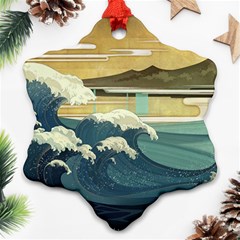 Sea Asia Waves Japanese Art The Great Wave Off Kanagawa Snowflake Ornament (two Sides) by Cemarart