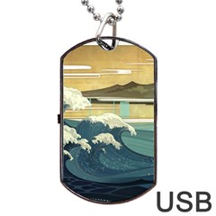 Sea Asia Waves Japanese Art The Great Wave Off Kanagawa Dog Tag Usb Flash (one Side) by Cemarart