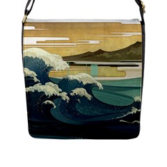 Sea Asia Waves Japanese Art The Great Wave Off Kanagawa Flap Closure Messenger Bag (l) by Cemarart