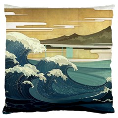 Sea Asia Waves Japanese Art The Great Wave Off Kanagawa Large Premium Plush Fleece Cushion Case (two Sides) by Cemarart