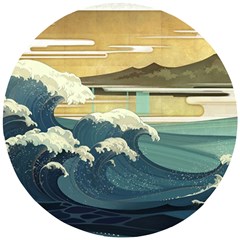 Sea Asia Waves Japanese Art The Great Wave Off Kanagawa Wooden Puzzle Round by Cemarart