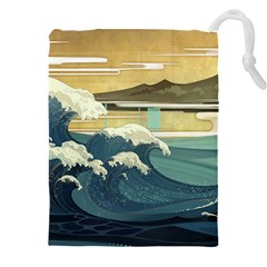 Sea Asia Waves Japanese Art The Great Wave Off Kanagawa Drawstring Pouch (4xl) by Cemarart