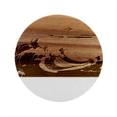 Sea Asia Waves Japanese Art The Great Wave Off Kanagawa Marble Wood Coaster (round) by Cemarart