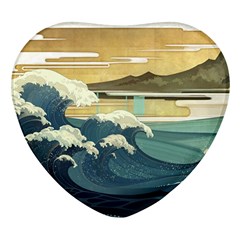 Sea Asia Waves Japanese Art The Great Wave Off Kanagawa Heart Glass Fridge Magnet (4 Pack) by Cemarart