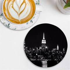 Photography Of Buildings New York City  Nyc Skyline Uv Print Round Tile Coaster by Cemarart