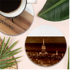 Photography Of Buildings New York City  Nyc Skyline Marble Wood Coaster (round) by Cemarart