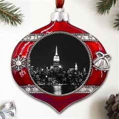 Photography Of Buildings New York City  Nyc Skyline Metal Snowflake And Bell Red Ornament by Cemarart