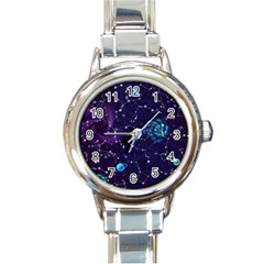 Realistic Night Sky With Constellations Round Italian Charm Watch by Cemarart