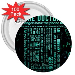 Tardis Doctor Who Technology Number Communication 3  Buttons (100 Pack)  by Cemarart