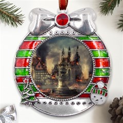 Braunschweig City Lower Saxony Metal X mas Ribbon With Red Crystal Round Ornament by Cemarart