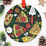 Seamless Pizza Slice Pattern Illustration Great Pizzeria Background Ornament (Round) Front