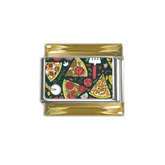 Seamless Pizza Slice Pattern Illustration Great Pizzeria Background Gold Trim Italian Charm (9mm) by Cemarart