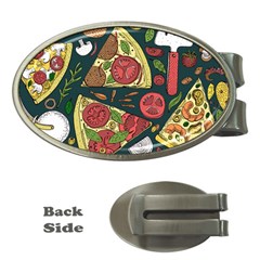 Seamless Pizza Slice Pattern Illustration Great Pizzeria Background Money Clips (oval)  by Cemarart