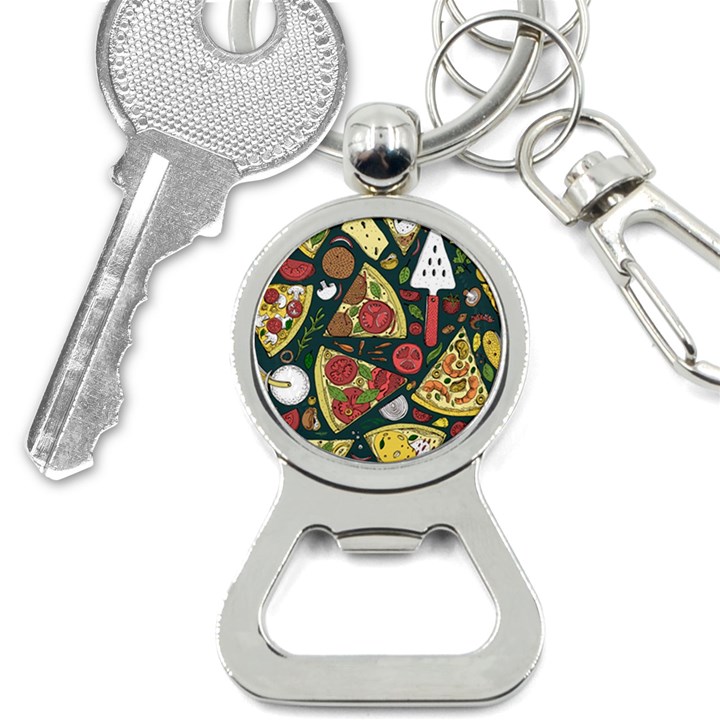 Seamless Pizza Slice Pattern Illustration Great Pizzeria Background Bottle Opener Key Chain