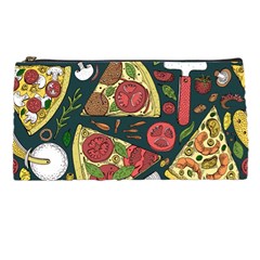 Seamless Pizza Slice Pattern Illustration Great Pizzeria Background Pencil Case by Cemarart