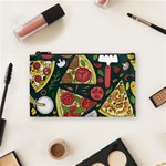 Seamless Pizza Slice Pattern Illustration Great Pizzeria Background Cosmetic Bag (Small) Front