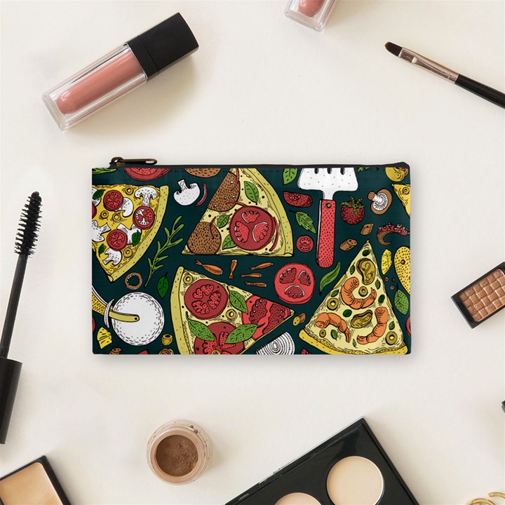 Seamless Pizza Slice Pattern Illustration Great Pizzeria Background Cosmetic Bag (Small)