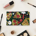 Seamless Pizza Slice Pattern Illustration Great Pizzeria Background Cosmetic Bag (Small) Back