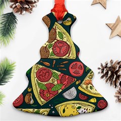 Seamless Pizza Slice Pattern Illustration Great Pizzeria Background Ornament (christmas Tree)  by Cemarart