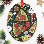 Seamless Pizza Slice Pattern Illustration Great Pizzeria Background Oval Filigree Ornament (Two Sides) Back