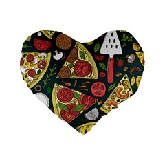 Seamless Pizza Slice Pattern Illustration Great Pizzeria Background Standard 16  Premium Flano Heart Shape Cushions by Cemarart