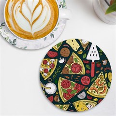 Seamless Pizza Slice Pattern Illustration Great Pizzeria Background Uv Print Round Tile Coaster by Cemarart