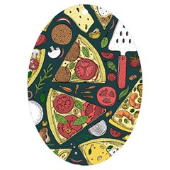 Seamless Pizza Slice Pattern Illustration Great Pizzeria Background Uv Print Acrylic Ornament Oval by Cemarart