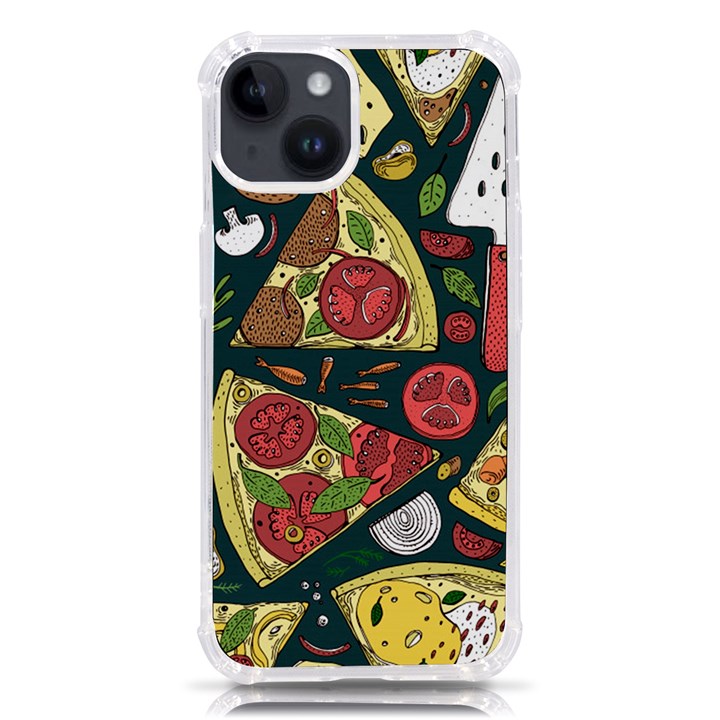 Seamless Pizza Slice Pattern Illustration Great Pizzeria Background iPhone 14 TPU UV Print Case