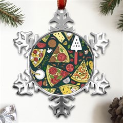 Seamless Pizza Slice Pattern Illustration Great Pizzeria Background Metal Small Snowflake Ornament by Cemarart